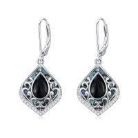 wholesale Filigree Gemstone Earrings 925 Sterling Silver Teardrop Bohemian Dangle Earrings Abalone Shell Filigree Jewelry Birthday Christmas Gifts For Women -color_name:Black Onyx