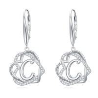 wholesale TOUPOP Gifts For Women Heart Initial Earrings 925 Sterling Silver Double Heart Dangle Earrings Birthday Jewelry Birthday Christmas Gifts For Her Wife Girlfriend -style_name:Initial C