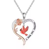 TOUPOP Sterling Silver Cute Animal Necklace Women's Jewelry Birthday Christmas Gift-style_name:Red Cardinal
