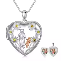 TOUPOP Sterling Silver Photo Locket Necklace, Christmas Gifts For Women-style_name:Grandmother and Granddaughter