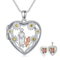 wholesale Heart Locket Necklace 925 Sterling Silver That Holds Pictures Photo Locket Jewelry Christmas Gifts For Women -style_name:Grandmother and Granddaughter