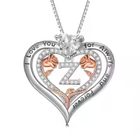 TOUPOP Sterling Silver & Rose A-Z Initial Pendant Necklace-style_name:Letter Z