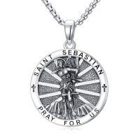 wholesale Saint Necklace For Men 925 Sterling Silver St Michael/st Christopher/st Benedict Necklace Medals Amulet Protection Pendant Religious Christian Catholic Jewelry Christmas Gifts For Men -style_name:7-Saint Sebastian Necklace