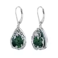 TOUPOP Sterling Silver Gemstone Celtic Filigree Teardrop Dangle Earrings-color_name:Moss Agate