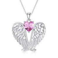 wholesale Birthstone Angel Wings Necklace 925 Sterling Silver Guardian Angel Necklace Pendant Birthstone Jewelry Birthday Christmas Gifts For Women -style_name:10-Oct-Pink