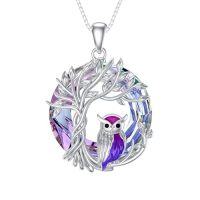 wholesale TOUPOP Owl/hummingbird Tree Of Life Necklace Sterling Silver Crystal Pendant Necklaces Jewelry Gifts For Women -color_name:01-Purple Owl