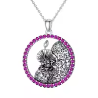TOUPOP Sterling Silver Birthstone Flower Necklace 12 Month Pendant Birthday Gift-style_name:07-July-Lotus