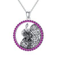 wholesale Birth Flower Necklace 925 Sterling Silver Birth Month Flower Pendant 12 Month Birthstone Jewelry Birthday Gifts For Women -style_name:07-July-Lotus