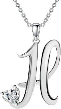 wholesale 18K Gold Plated S925 Sterling Silver 4mm Heart Moissanite A-Z Initial Necklace for Women-Initial H
