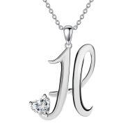 wholesale 18K Gold Plated S925 Sterling Silver 4mm Heart Moissanite A-Z Initial Necklace for Women-Initial H
