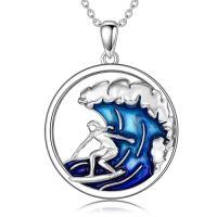 wholesale TOUPOP Ocean Wave Necklace 925 Sterling Silver Palm Tree/cactus/dolphin/surf Beach Pendant Jewelry Christmas Birthday Gifts For Women Daughter Friends -style_name:Surf