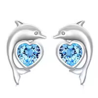 TOUPOP Sterling Silver Crystal Dolphin Butterfly Sea Turtle Frog Axolotl Stud Earrings-style_name:Dolphin Earrings