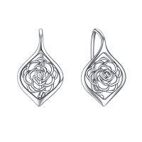 wholesale TOUPOP Leverback Earring For Women Sterling Silver Dangle Drop Hoop Earrings For Women Birthday Anniversary Christmas Gifts -style_name:3-Rose