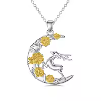 TOUPOP Sterling Silver & Stone Pendant Necklace For Women-style_name:Moon Deer Necklace