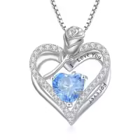 TOUPOP 925 Sterling Silver 12 Birthstone Double Heart Rose Necklace-color_name:3-Mar-Aquamarine
