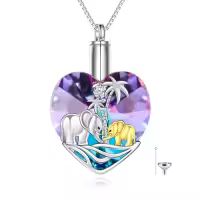 TOUPOP Sterling Silver Crystal Elephant Urn Necklace For Ashes-style_name:Elephant Urn Necklace with Purple Heart Crystal ﻿