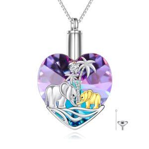 Elephant Urn Necklace with Purple Heart Crystal ﻿