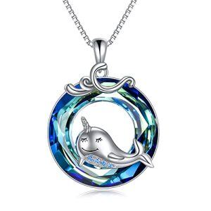 Narwhal Necklace with Blue Circle Crystal