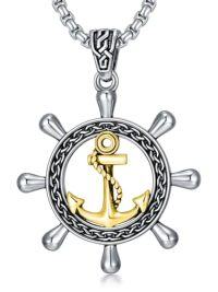 wholesale Anchor Necklace 925 Sterling Silver Anchor Pendant Ocean Sailor Necklace Navy Pendant Christmas Fathers Day Birthday Gifts For Men -style_name:Anchor IV Silver and Gold