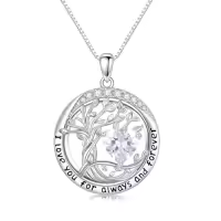 TOUPOP White Gold Gold Plated 925 Sterling Silver Austrian Crystal Tree Of Life Birthstone Necklace-color_name:04-Apri-Diamond