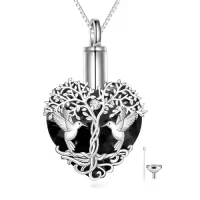TOUPOP Sterling Silver Crystal Hummingbird Urn Necklace For Ashes-style_name:Hummingbird Urn Necklace with Black Crystal