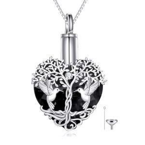 Hummingbird Urn Necklace with Black Crystal