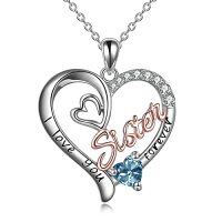 wholesale Gifts For Sister 925 Sterling Silver Birthstone Pendant I Love You Forever Sister Birthday Gifts, Personalized Sisters Jewelry For Women -color_name:03 Mar - Created Aquamarine