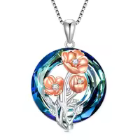 TOUPOP Sterling Silver Crystal Birth Flower Pendant Necklace-style_name:8-August-Poppy-Circle Crystal