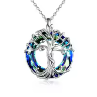 TOUPOP Sterling Silver Austrian Crystal Tree Of Life Necklace For Women-color_name:01-Blue Crystal-Silver