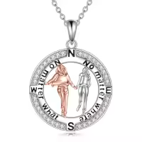 TOUPOP Sterling Silver & Stone Sisters Necklace, Forever My Friend Gift-style_name:7-Compass Necklace for Friendship