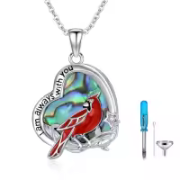 TOUPOP Sterling Silver Red Cardinal Pendant Necklace Memorial Jewelry-style_name:8-Heart Urn Cardinal