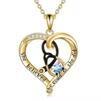 TOUPOP Sterling Silver Birthstone Stethoscope Necklace Gift For Nurse-style_name:03 Mar-Aquamarine-Yellow Gold Plated