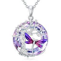 wholesale TOUPOP Butterfly Necklace For Women 925 Sterling Silver Tree Of Life Butterflies Dragonfly Hummingbird Pendant Necklaces Crystal Jewelry Anniversary Christmas Birthday Gift For Her -color_name:Dragonfly Purple
