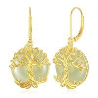 wholesale Natural Jade Earrings For Women 14k Gold Plated Sterling Silver Round Jade Jewelry Birthday Christmas Gifts For Women Mom Her -style_name:B-Tree of Life-Jade