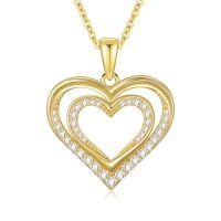 TOUPOP 14k Gold Crystal Y Lariat Necklace with Diamond Heart Celtic Knot-style_name:Double Heart Necklace-B