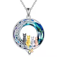 TOUPOP Sterling Silver Blue Crystal Cats On The Moon Pendant Necklace-color_name:4 Cats(Black, Yellow Gold, Silver and Rose Gold)-Blue Crystal-04-A