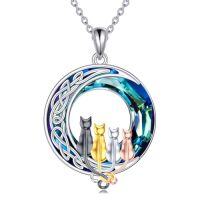 wholesale TOUPOP Christmas Cat Gifts For Cat Lovers One Two Three Four Cats Necklace Sterling Silver Cats On The Moon Pendant Necklace With Blue Circle Crystal Birthday Christmas Celtic Jewelry Gifts For Women -color_name:4 Cats(Black, Yellow Gold, Silver and Rose Gold)-Blue Crystal-04-A