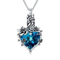 wholesale TOUPOP Rose Cremation Necklace Jewelry Urn Necklace For Ashes With Heart Crystal 925 Sterling Silver Cremation Necklace For Ashes Memorial Gift For Women Girls Keepsake -color_name:Blue