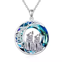 TOUPOP Sterling Silver Crystal Wolf Necklace Jewelry For Women Gifts-style_name:Two wolves