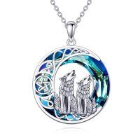wholesale TOUPOP Wolf Necklace Sterling Silver Crystal Wolf Jewelry For Women Birthday Christmas Gifts -style_name:Two wolves