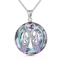 TOUPOP Sterling Silver Crystal Ballerina Necklace Ballet Dance Recital Gift-color_name:C-Ballet Slippers Shoes Necklace