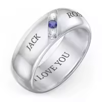 TOUPOP Sterling Silver 10k 14k 18k 24k Gold Custom Engraved Name Rings-style_name:B-Triple Stone Grooved Ring (8 mm)