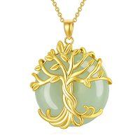 wholesale Gifts For Women Tree Of Life Necklace 14k Gold Plated Sterling Silver Round Jade Jewelry For Women Mom Sister Birthday Christmas Gifts -style_name:0A-1Tree of Life-Gold-Jade