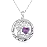 TOUPOP White Gold Gold Plated 925 Sterling Silver Austrian Crystal Tree Of Life Birthstone Necklace-color_name:02-Feb-Amethyst