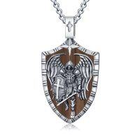 wholesale TOUPOP Christmas Gifts For Men 925 Sterling Silver Saint Amulet Necklace For Men Women Protection Medal Pendant Religious Necklace Catholic Jewelry Birthday Gifts For Father Son Husband Grandfather Police -style_name:A01-St Michael(Shield)-Wood