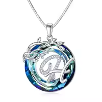 TOUPOP Sterling Silver Blue Crystal Tree Of Life Initial Letter Pendant Necklace-style_name:Alphabet H