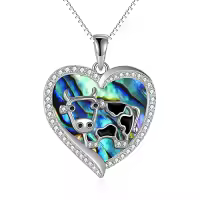 TOUPOP Sterling Silver & Stone Cow Necklace Gifts for Women Girls-style_name:Abalone Shell Cow