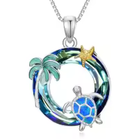 TOUPOP Sterling Silver Blue Crystal Ocean Jewelry Pendant Necklace-style_name:1-Sea Turtle