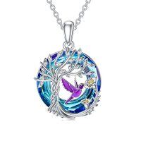 wholesale TOUPOP Owl/hummingbird Tree Of Life Necklace Sterling Silver Crystal Pendant Necklaces Jewelry Gifts For Women -color_name:04-Purple Hummingbird