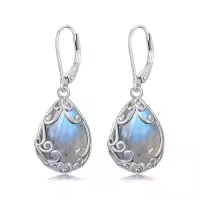 TOUPOP Sterling Silver Celtic Filigree Teardrop Leverback Earrings-color_name:Labradorite